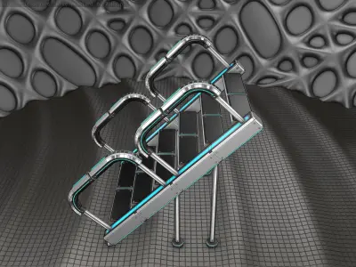 Sci-Fi Stairs - 28 - Silver Blue Neon Light Version Low-poly 3D model