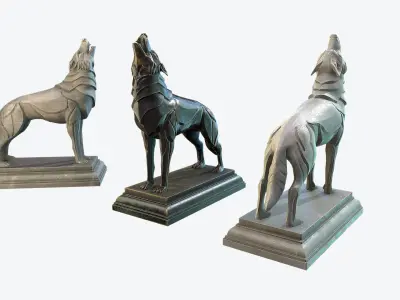 Howling Wolf Low-poly 3D model