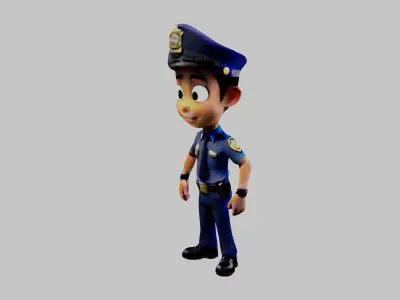 Cartoon Police Boy Low-poly 3D model