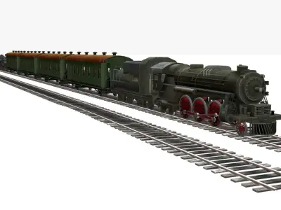 Military Passenger Train with Tank and Soldier Low-poly 3D model