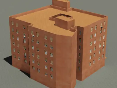 Building apartment with balconies Low-poly 3D model