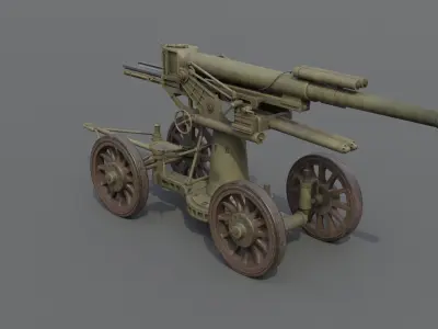 Type 14 10 cm AA gun Low-poly 3D model