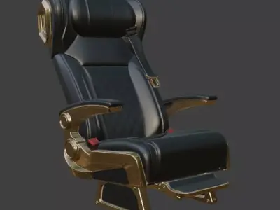 Luxury VIP Aircraft Seat Black Leather Gold 3D Model 3D model