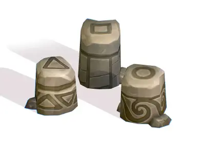 Handpaint Cartoon Stone Memorial Totem Symbol Low-poly 3D model