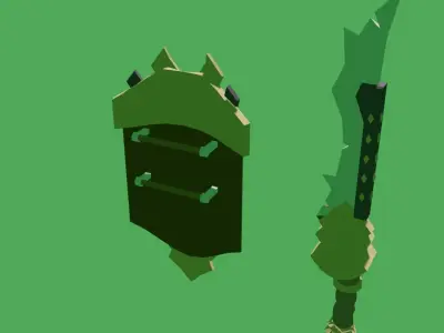 Stylized low-poly sword and shield ready for games Low-poly 3D model