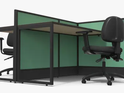 Four Desk Furniture Cluster with Office Chairs 3D model