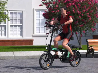 Black Colorway Electric Bike with Cyclist 3D model