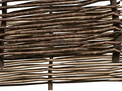 Rustic Pasture Fence wooden village wicker Low-poly 3D model