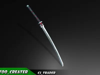 Fantasy Samurai Sword Low-Poly 3d model Low-poly 3D model