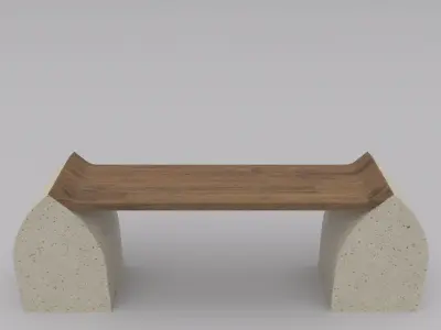 Bench made of concrete and wood Low-poly 3D model