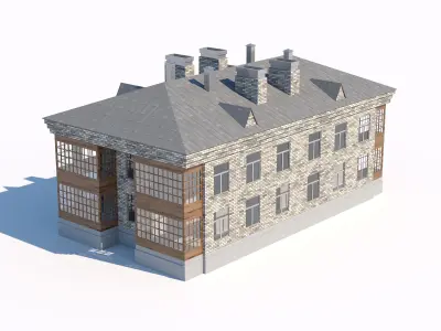 Vintage brick residential building model 3D model