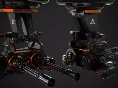 Turret PBR Game Ready machine gun Low-poly 3D model