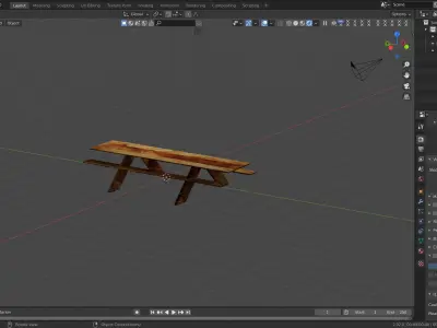Bench wooden Low-poly 3D model 4