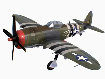 United States fighter aircraft Republic P-47 Thunderbolt Low-poly 3D model