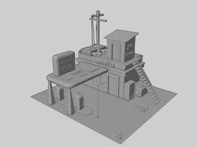 Low Poly Gas Station Scene Free low-poly 3D model
