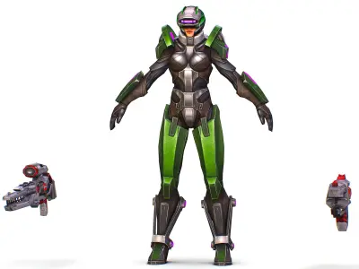 Cartoon Sci-Fi Cyborg Drone Sniper Soldier Low-poly 3D model