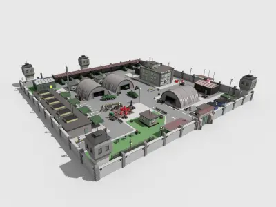 low poly toon military base Low-poly 3D model