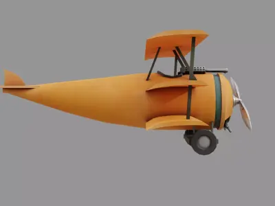 Low Poly PBR Triplane orange biplane flying in sky Low-poly 3D model