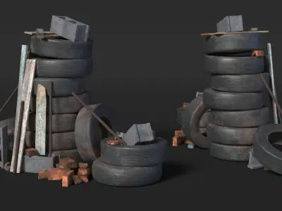 Urban Trash Pile With Tires And Bricks 3D model