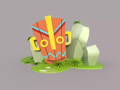 Tombstone tiki statue Low-poly 3D model