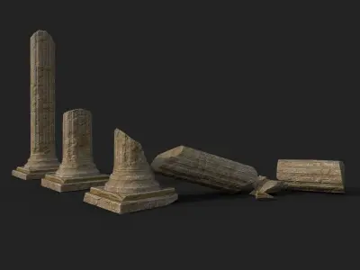 Broken Columns Set Low-poly 3D model