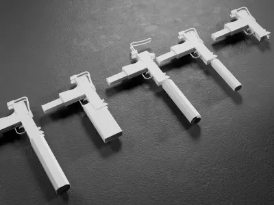 Stylized Low Poly SMG Uzi -5 Variations Game Ready Low-poly 3D model