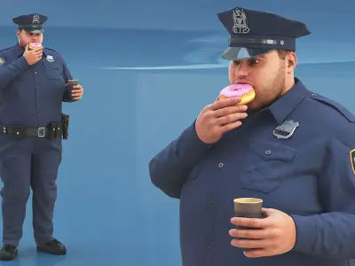 Fat NYPD Cop with Coffee and Donut Fur 3D model