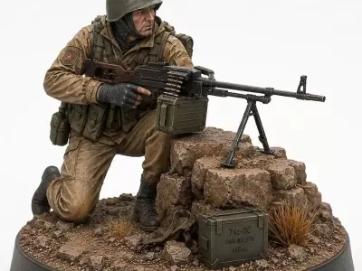 Battlefield Machine Gunner STL Modern Military Miniature Model 3D print model