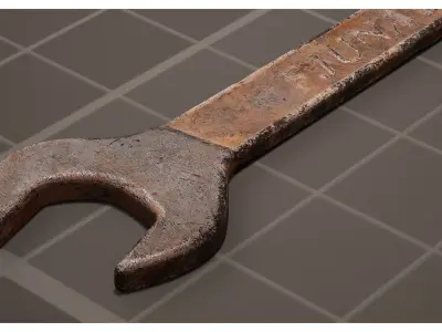 Rusty old iron wrench Low-poly 3D model