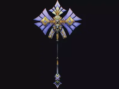 Magical Staff Magic Stick Fantasy Wand Axe Weapon Game Item Low-poly 3D model