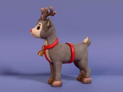 Low-Poly Cartoon Christmas Reindeer with Rig Low-poly 3D model