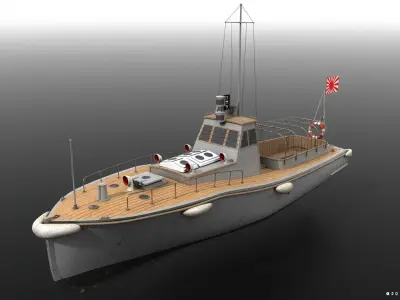 Japanese 11m 60Hp motor boat Low-poly 3D model