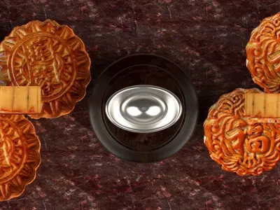 Chinese moon cake with yuanbao 3D model