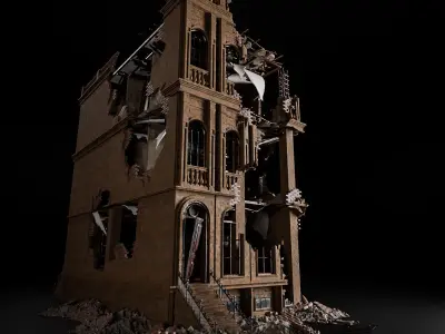 DESTROYED OLD BUILDING POST APOCALYPSE 005 Low-poly 3D model