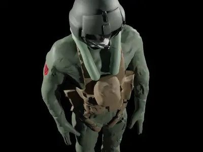 Black Hawk Helicopter Pilot Costume Rigged Low-poly 3D model
