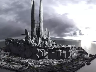 Sci Fi Towers Landing shuttles 3D model