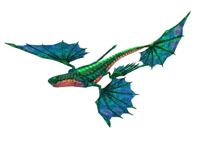 Low Poly model Flying Fantasy Green Dragon Low-poly 3D model