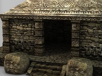 Ancient stone temple ruins Low-poly 3D model