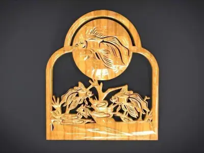 Unique Window Ornament with Fish Ornament motif Low-poly 3D model