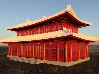 Vietnamese 13th century imperial hall Low-poly 3D model