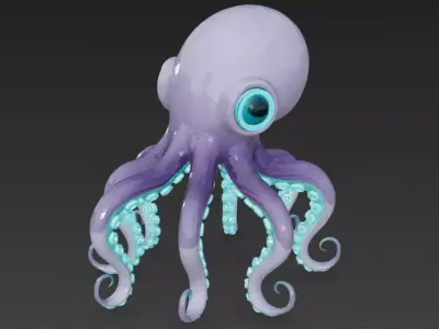 Cartoon Cyberpunk Octopus Low-poly 3D model