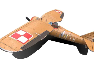 PZL P7 Polish Fighter Aircraft Low-poly 3D model