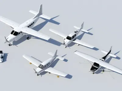 General Aviation static aircraft airport 5 pack low poly blank 3D Model Collection
