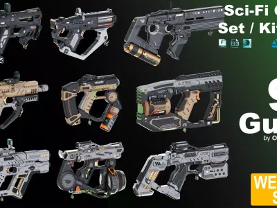 Sci-Fi Guns Set Kitbash 3D model
