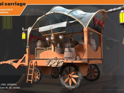 Medieval Carriage Low-poly 3D model