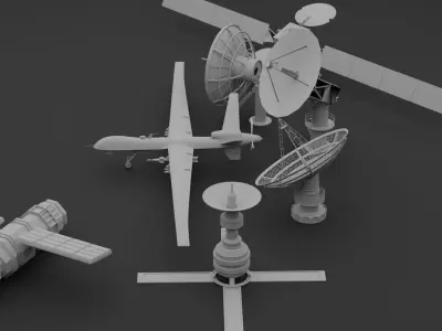 3D Satellite dish and antenna and drone 3D model