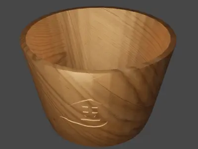 Wooden bowl with Chinese script carve on curve surface Free low-poly 3D model