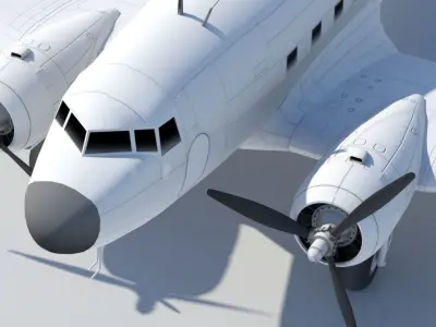 Douglas DC-3 Static Low Poly Blank Low-poly 3D model