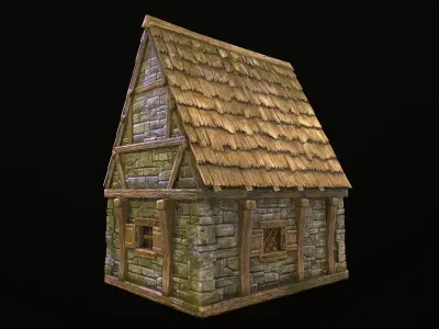 House wooden with roof Low-poly 3D model