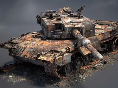 Leopard 2A4 Destroyed Low-poly 3D model